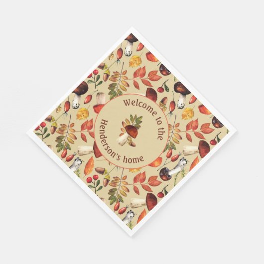 Autumn paddenstoelen gepersonaliseerd papier serve servet (Hoek)