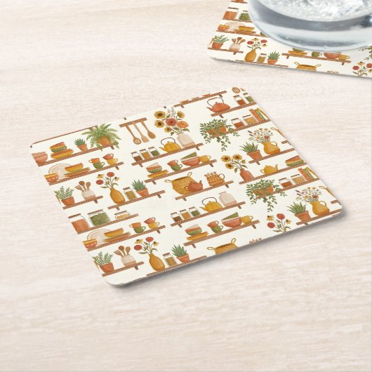 Autumn Pantry Shelves Watercolor Pattern Kartonnen Onderzetters (Schuin)