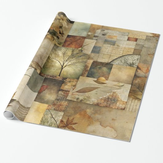 Autumn Paper Collage Cadeaupapier (Uitgerold)