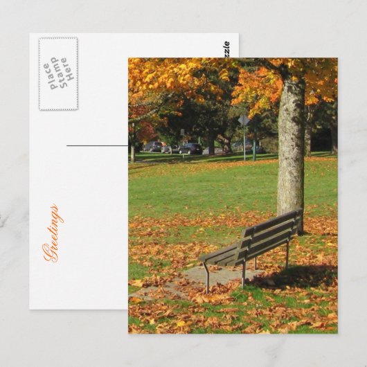 Autumn Park Bench Briefkaart (Voorkant / Achterkant)