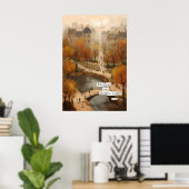Autumn Park Path Poster  Bridge, Pond, Literary (Thuiskantoor)