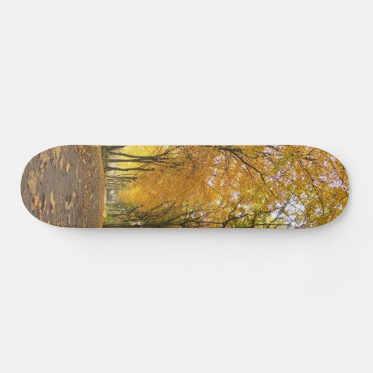 Autumn path with yellow trees and fallen leaves persoonlijk skateboard (Horizontaal)