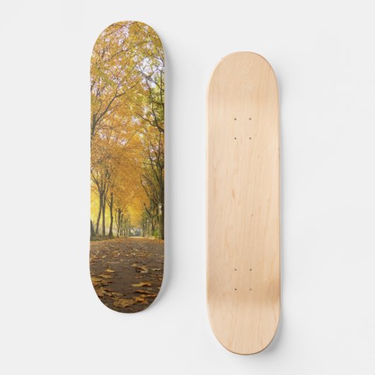 Autumn path with yellow trees and fallen leaves persoonlijk skateboard (Voorkant)