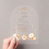 Autumn Peach Floral Waterverf Lijst Acryl Uitnodigingen (Insitu (Draagbaar))