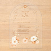 Autumn Peach Floral Waterverf Lijst Acryl Uitnodigingen (Voorkant)