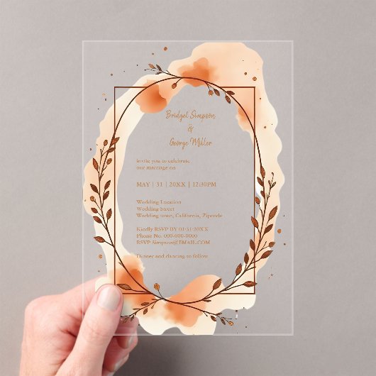 Autumn Peach groen Waterverf Lijst Acryl Uitnodigingen (Insitu (Draagbaar))