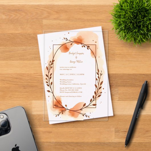 Autumn Peach groen Waterverf Lijst Acryl Uitnodigingen (Insitu (Uitnodiging))