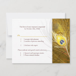 Autumn Peacock Feather Wedding Meal Choice RSVP Kaartje