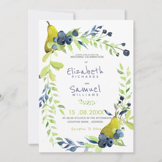 Autumn Pear Berries Floral Rustic Custom Wedding Kaart (Voorkant)