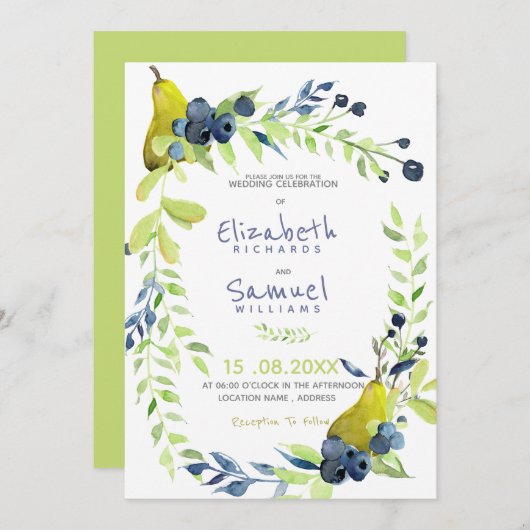 Autumn Pear Berries Floral Rustic Custom Wedding Kaart (Voorkant / Achterkant)