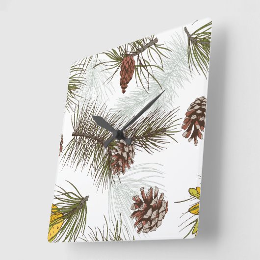 Autumn Pine Cones Vierkante Klok (Hoek)