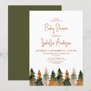 Autumn Pine Trees Baby shower Kaart