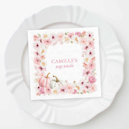 Autumn Pink Pumpkin Floral Baby Shower Servet