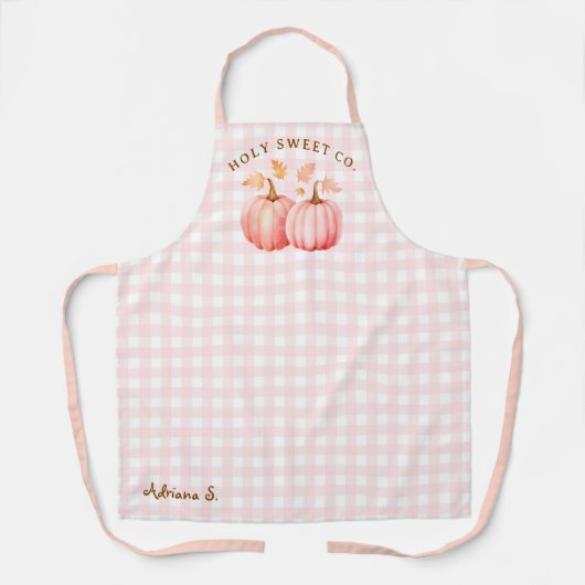 Autumn Pink Pumpkin Gingham Baking Schort (Voorkant)