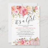 Autumn Pink Pumpkin het is een meisje-Baby shower  Kaart (Voorkant)