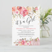 Autumn Pink Pumpkin het is een meisje-Baby shower  Kaart (Staand voorkant)