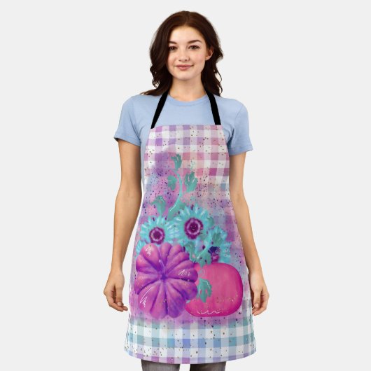 AUTUMN PINK PUMPKINS AQUA FLOWERS GINGHAM PLAID SCHORT (Gedragen)