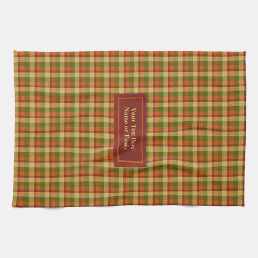 Autumn Plaid Dish Towel Custom Name Thanksgiving Theedoek (Horizontaal)