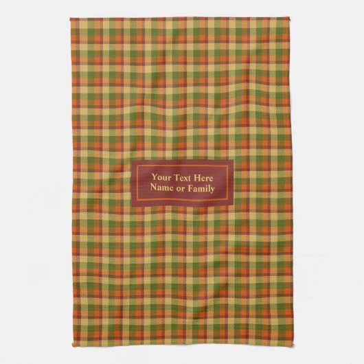 Autumn Plaid Dish Towel Custom Name Thanksgiving Theedoek (Verticaal)
