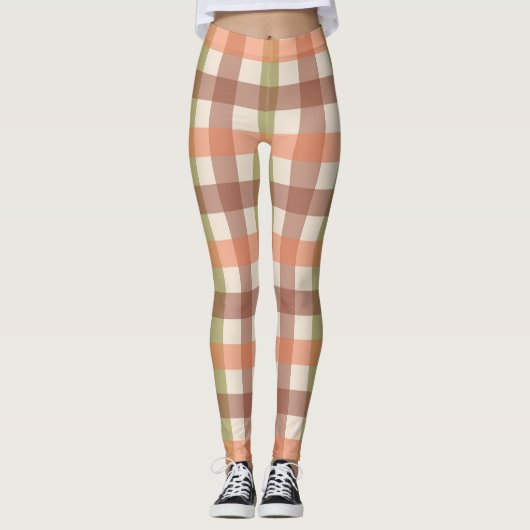 Autumn Plaid Pattern in Orange Green and Brown Leggings (Voorkant)