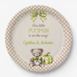 Autumn Plaid Teddy Bear Pumpkin Papieren Bordje