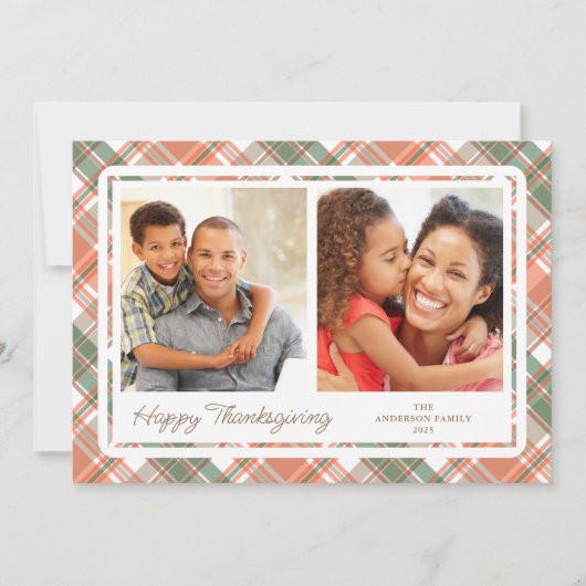 Autumn Plaid Thanksgiving 2 foto's Feestdagenkaart (Voorkant)