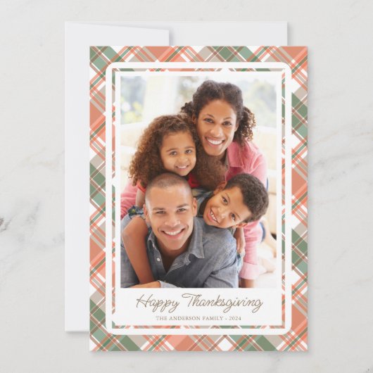 Autumn Plaid Thanksgiving Foto Feestdagenkaart (Voorkant)