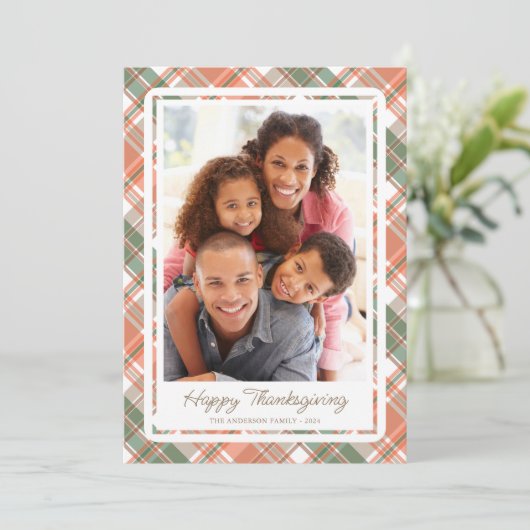 Autumn Plaid Thanksgiving Foto Feestdagenkaart (Staand voorkant)