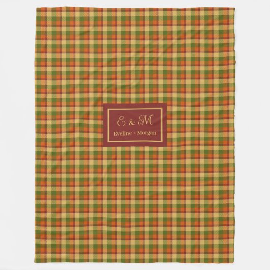 Autumn Plaid Throw Blanket Cozy Custom Name Accent Fleece Deken (Voorkant)