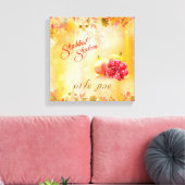 Autumn Pomegranates Shabbat Shalom Hebrew Wrapped Canvas Afdruk (Insitu (Woonkamer))