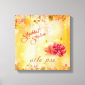 Autumn Pomegranates Shabbat Shalom Hebrew Wrapped Canvas Afdruk (Voorkant)