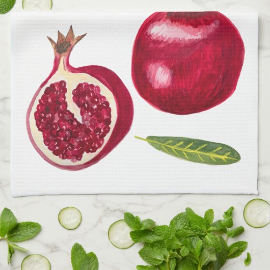 Autumn Pomegranates Waterverf schilderen Theedoek (Gevouwen)