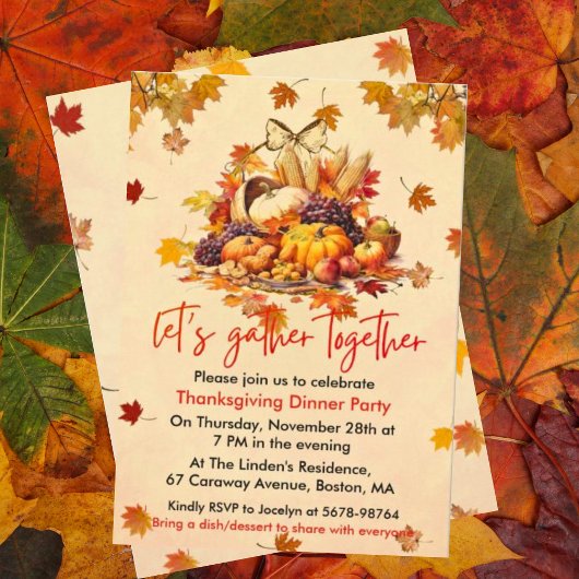 Autumn Produce Thanksgiving Party Invitation Kaart