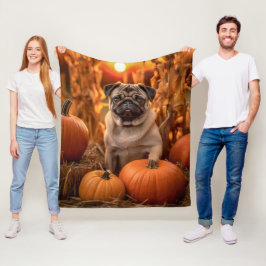 Autumn Pug Fleece Deken