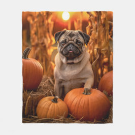 Autumn Pug Fleece Deken