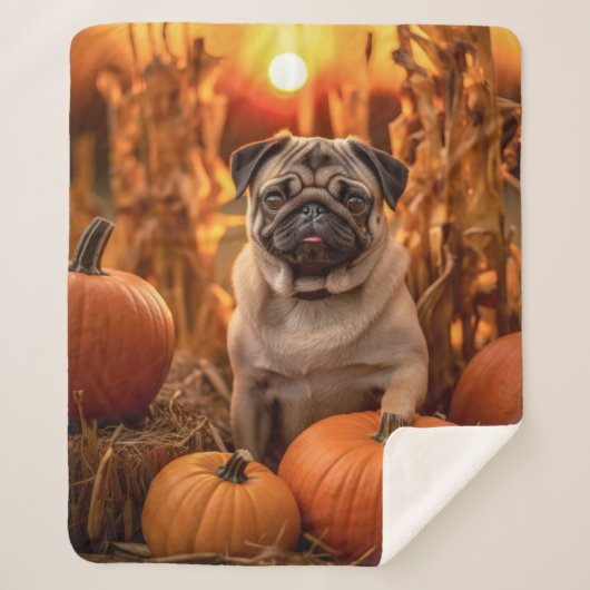 Autumn Pug Sherpa Deken (Voorkant)