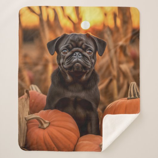 Autumn Pug Sherpa Deken (Voorkant)