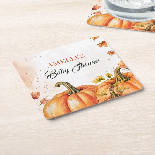 Autumn Pumpkin Baby Shower Watercolor Kartonnen Onderzetters (Schuin)