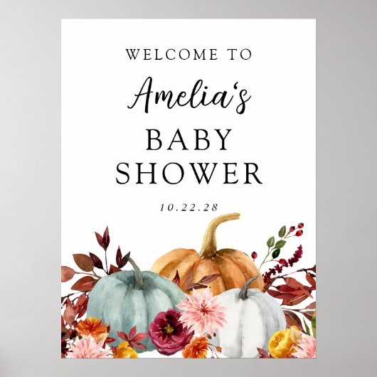 Autumn Pumpkin Baby shower Welkomstschuimbord Poster (Voorkant)