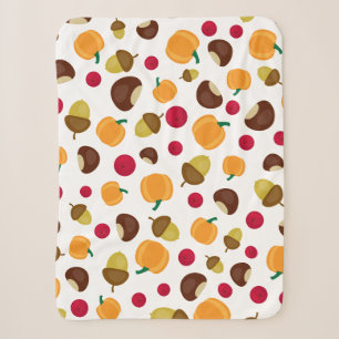 Autumn Pumpkin Berries Chestnut Pattern Sherpa Deken