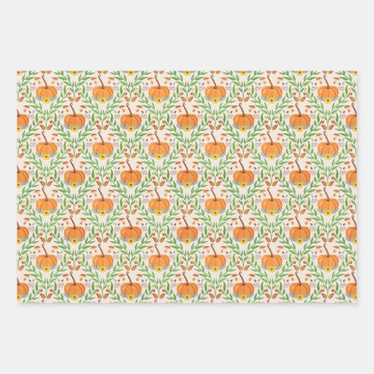 Autumn Pumpkin Botanical Design Inpakpapier Vel (Voorkant 3)