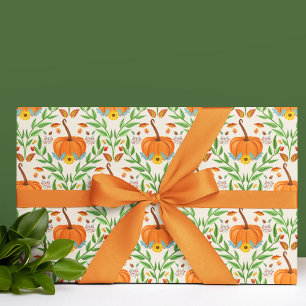 Autumn Pumpkin Botanical Design Inpakpapier Vel
