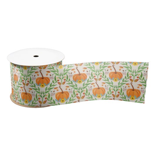 Autumn Pumpkin Botanical Design Satijnen Lint (Spoel)