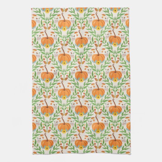 Autumn Pumpkin Botanical Design Theedoek (Verticaal)