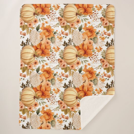 Autumn Pumpkin Bouquet Design Sherpa Deken (Voorkant)