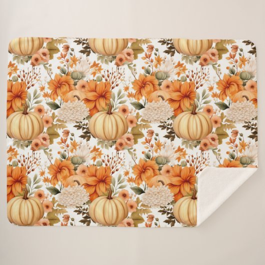 Autumn Pumpkin Bouquet Design Sherpa Deken (Voorkant (horizontaal))