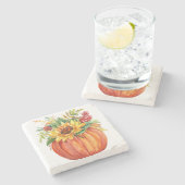 Autumn Pumpkin Bouquet Stenen Onderzetter (Zijkant)