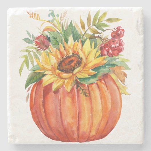 Autumn Pumpkin Bouquet Stenen Onderzetter (Voorkant)