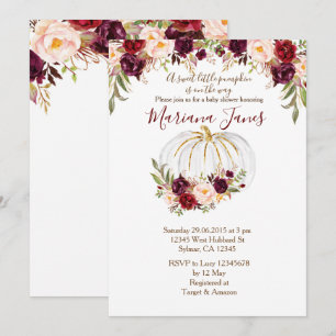 Autumn Pumpkin en Burgundy Floral Baby shower Kaart