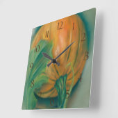 Autumn Pumpkin en Leaf Pastel Vierkante Klok (Hoek)